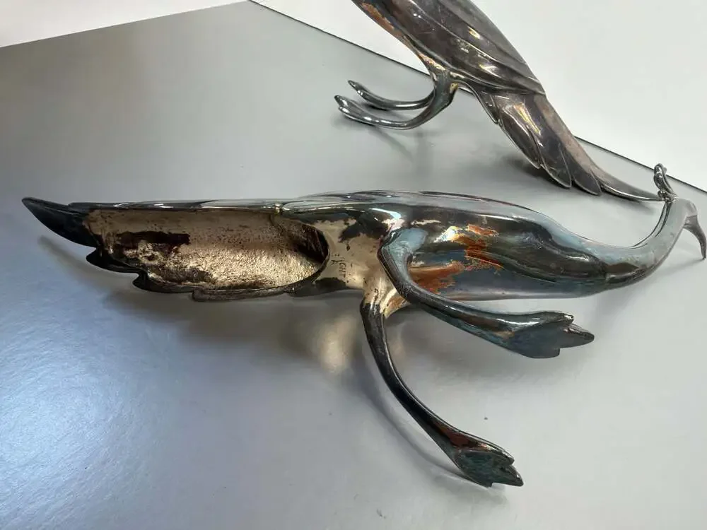 2‎ VTG WEIDLICH MCm HOLLYWOOD REGENCY LARGE SILVERPLATE BIRDS MFG 2257 USA